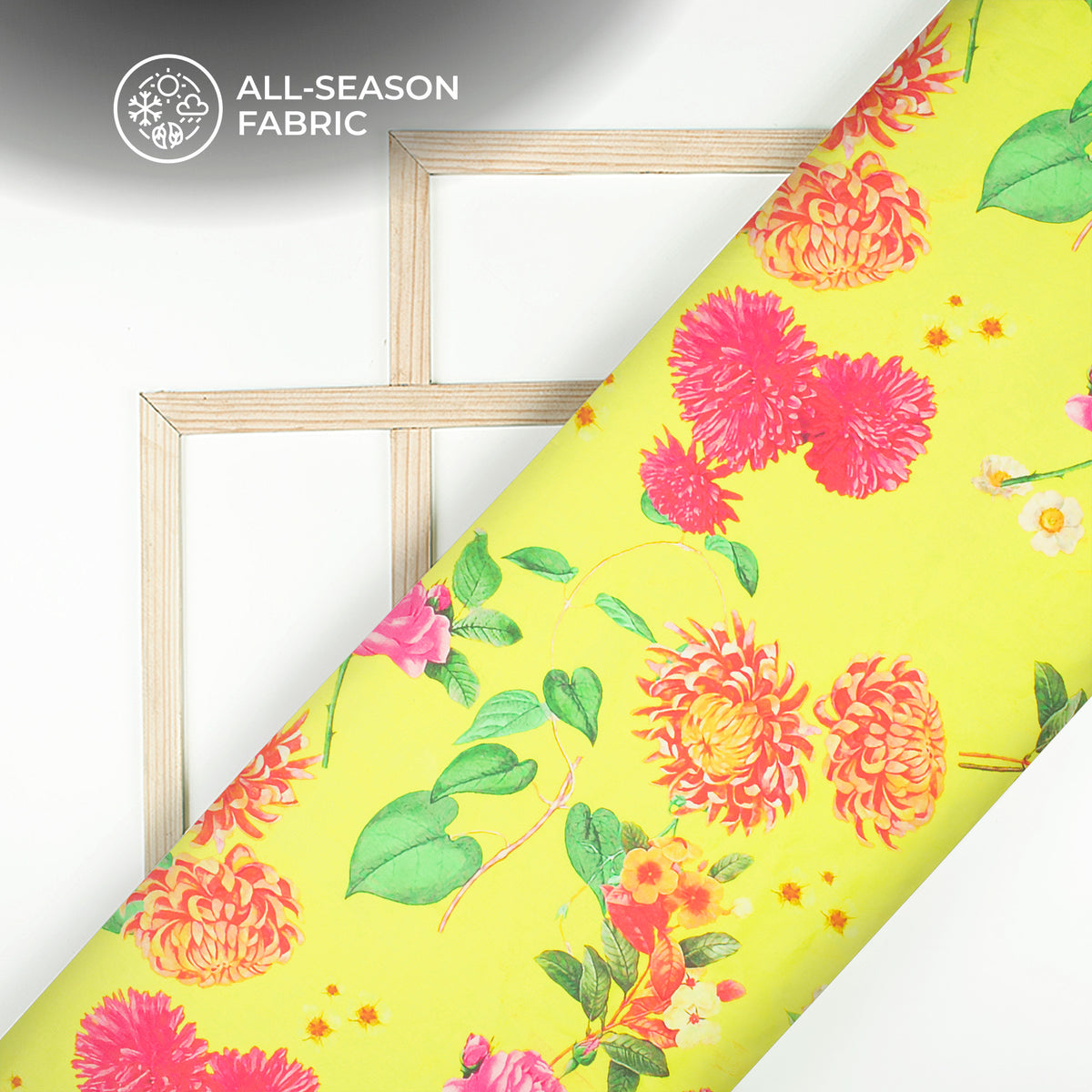 Yellow Rose And Leaf Digital Print Cotton Cambric Fabric