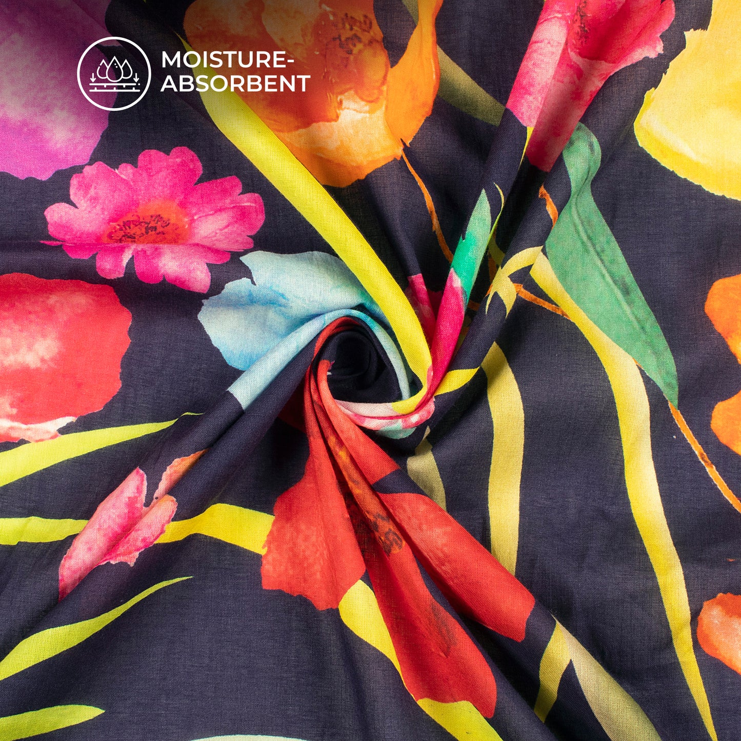 Colorful Floral And Leaf Digital Print Pure Cotton Mulmul Fabric