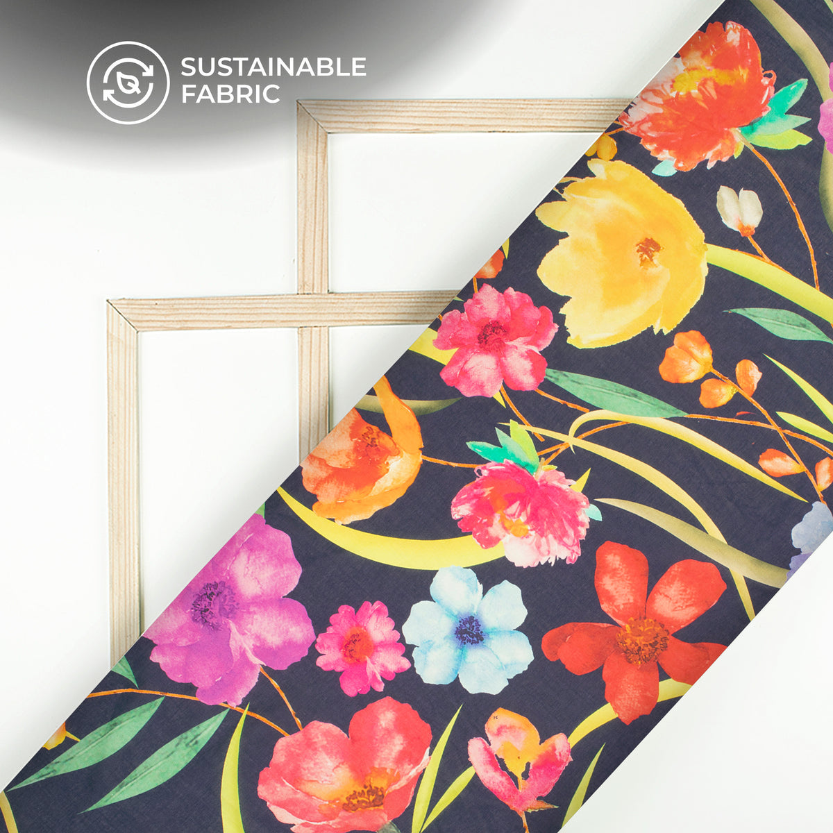 Colorful Floral And Leaf Digital Print Pure Cotton Mulmul Fabric