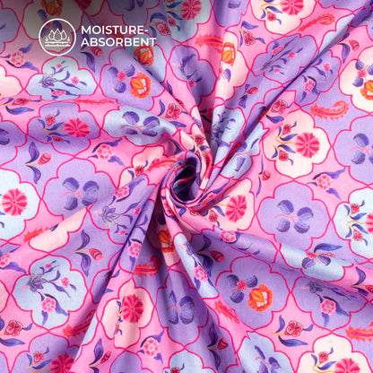 Anciant Mugal Geometric Floral Art Digital Print Pure Cotton Mulmul Fabric
