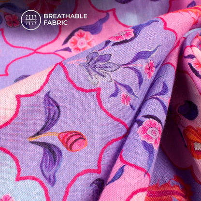 Anciant Mugal Geometric Floral Art Digital Print Pure Cotton Mulmul Fabric