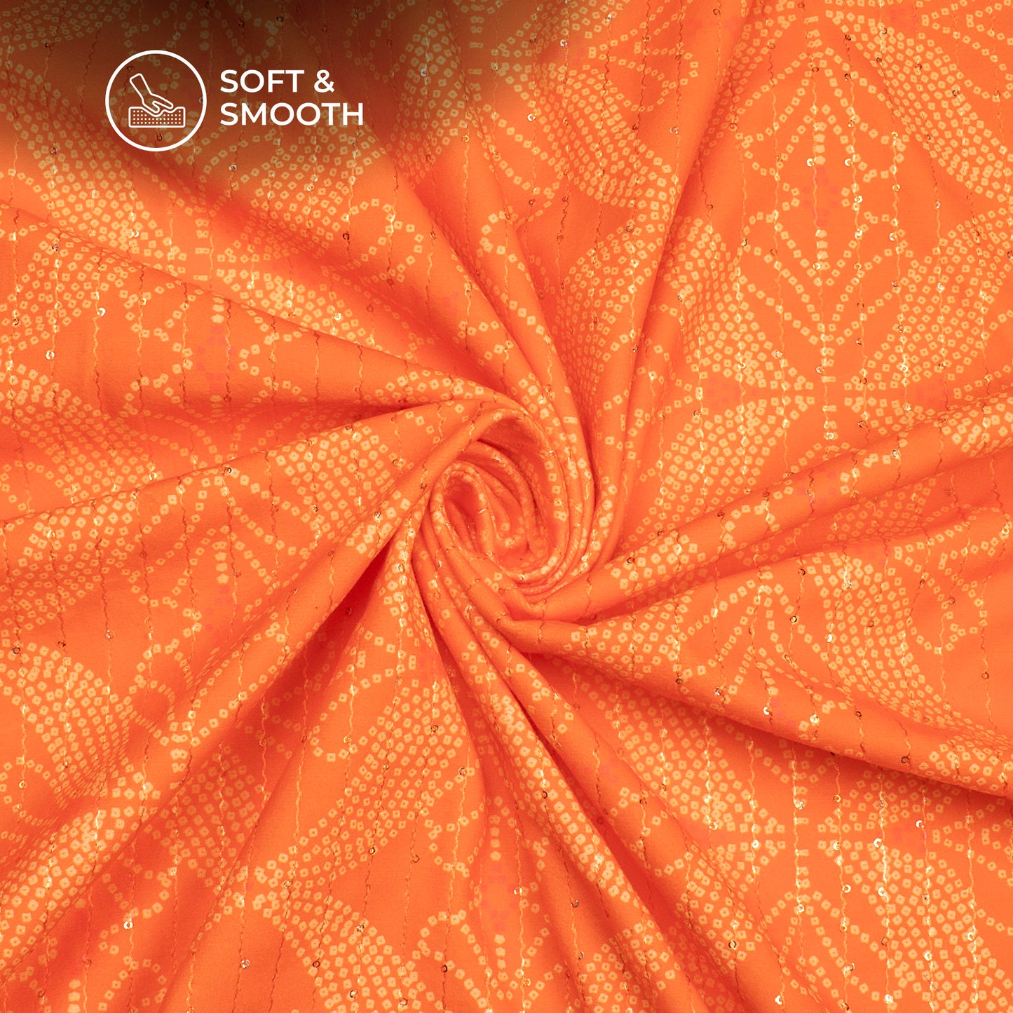 Orange Bandhani Digital Print Superior Sequins Velvet Fabric (Width 58 Inches)