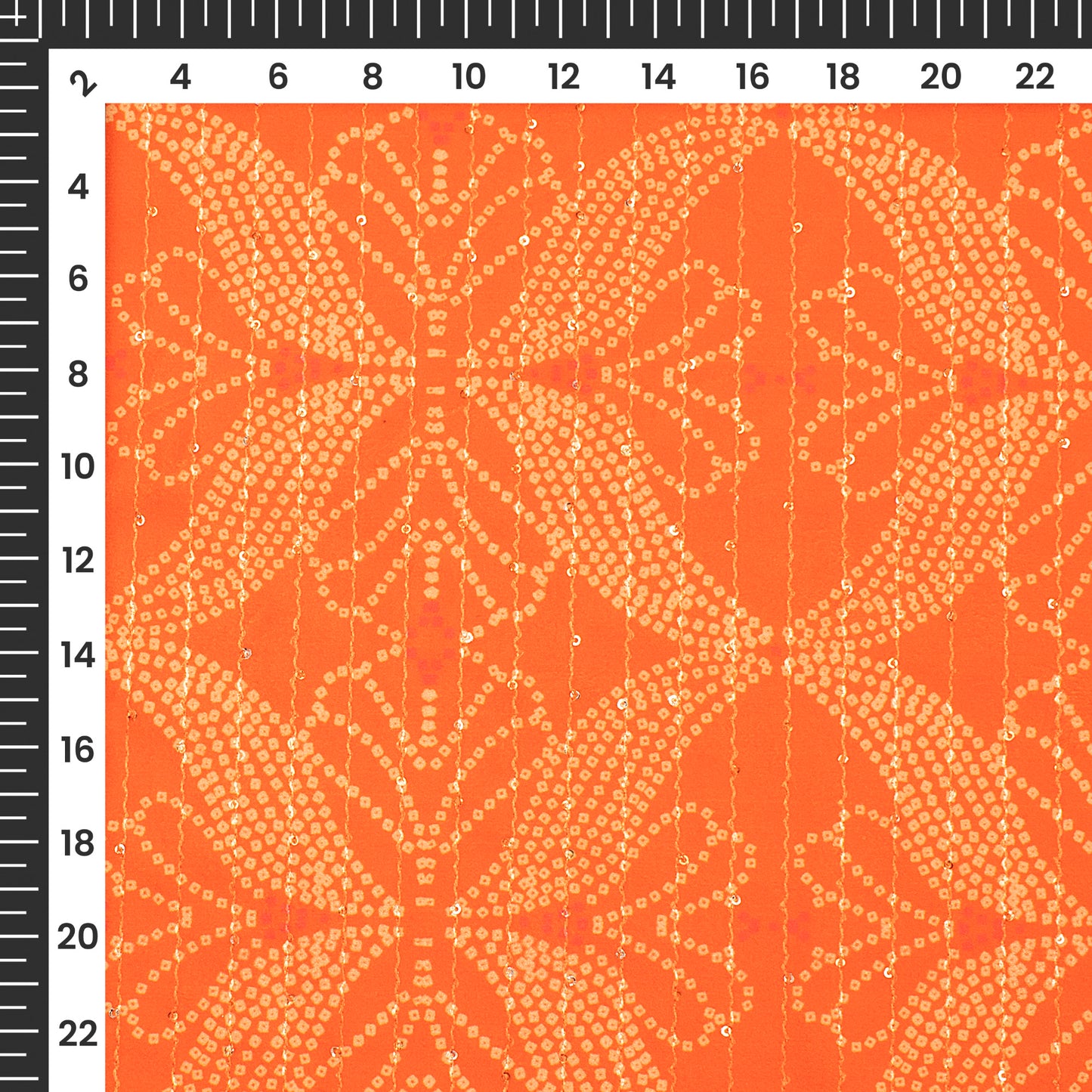 Orange Bandhani Digital Print Superior Sequins Velvet Fabric (Width 58 Inches)