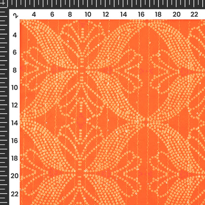 Orange Bandhanii Digital Print Superior Sequins Velvet Fabric (Width 58 Inches)