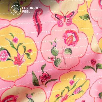 Vintage Mugal Floral Digital Print Superior Sequins Velvet Fabric (Width 58 Inches)