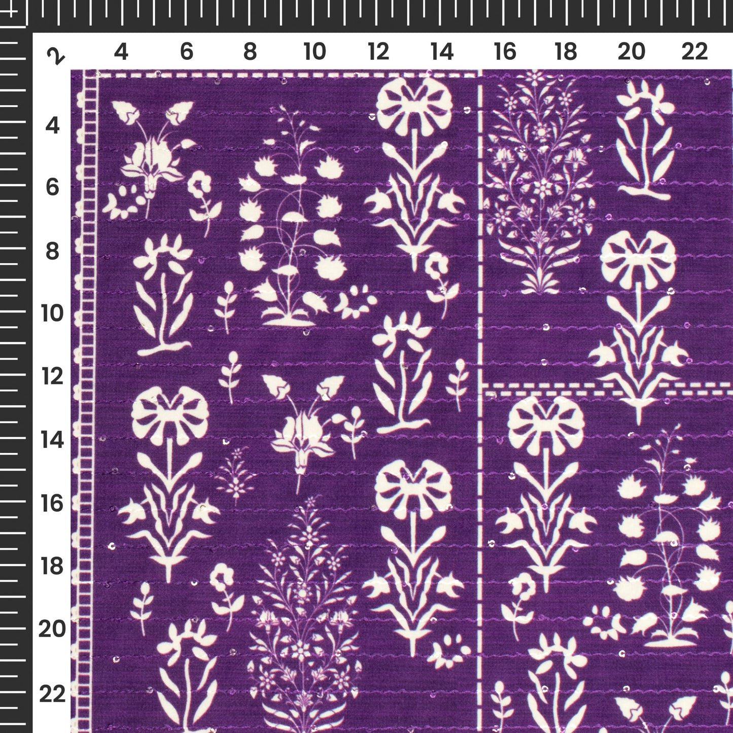 Botanical Floral Digital Print Superior Sequins Velvet Fabric (Width 58 Inches)