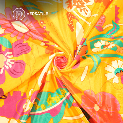 Cyber Yellow Abstract Floral Digital Print Premium Velvet Fabric