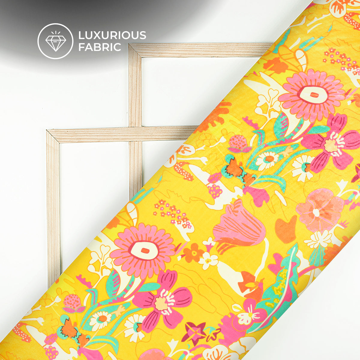 Cyber Yellow Abstract Floral Digital Print Premium Velvet Fabric