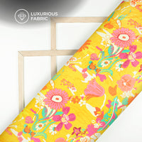 Cyber Yellow Abstract Floral Digital Print Premium Velvet Fabric