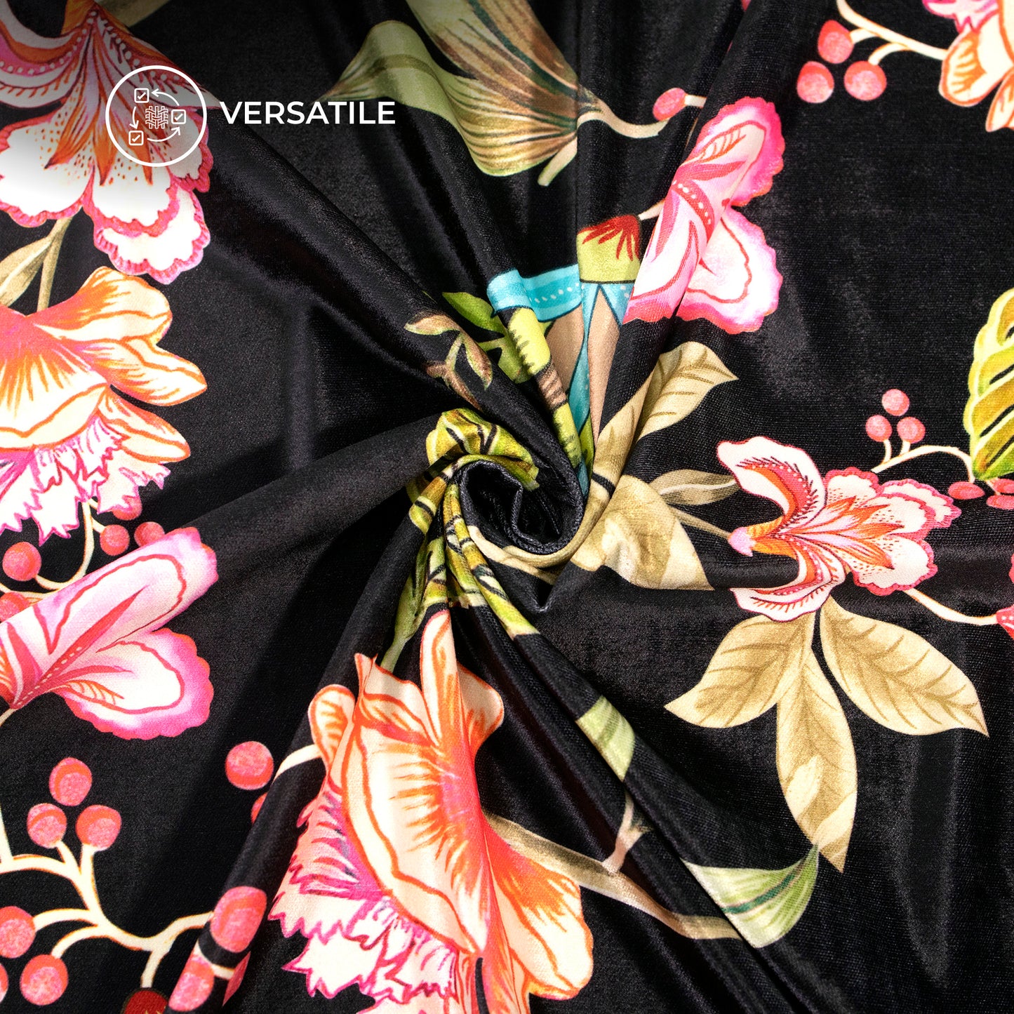 Vintage Seamless Floral Digital Print Premium Velvet Fabric