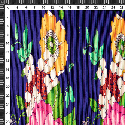 Vintage Floral Pleated Digital Print Crepe Satin Fabric