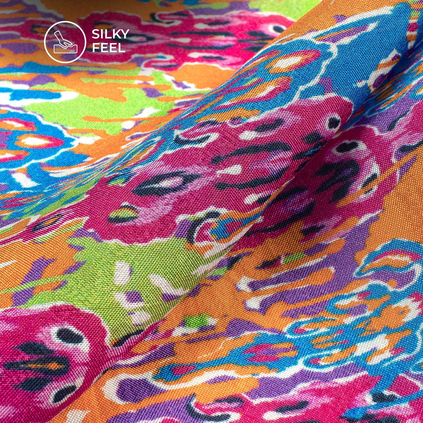 Ikkat Inspired Digital Print Viscose Uppada Silk Fabric