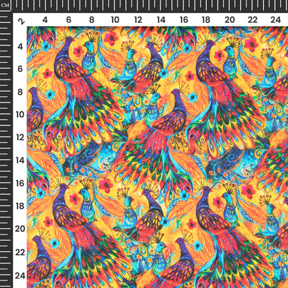 Attractive Peacock Digital Print Viscose Uppada Silk Fabric
