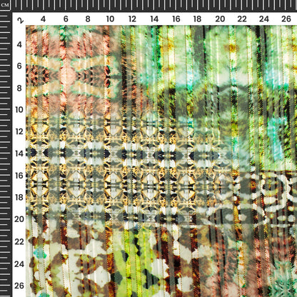 Seamless Abstract  Digital Print Silver Lurex Georgette Fabric