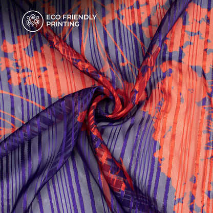 Red And Blue Floral Digital Print Silver Lurex Georgette Fabric