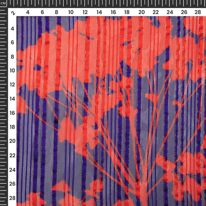Red And Blue Floral Digital Print Silver Lurex Georgette Fabric