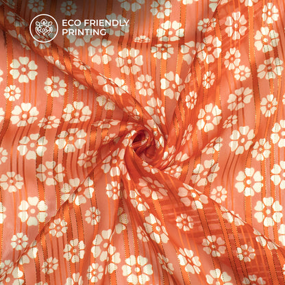 Beautiful Lovely Floral Digital Print Silver Lurex Georgette Fabric