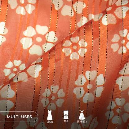 Beautiful Lovely Floral Digital Print Silver Lurex Georgette Fabric