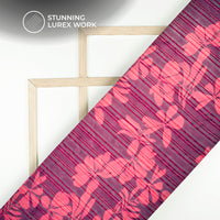 Purple And Pink Floral Digital Print Silver Lurex Georgette Fabric