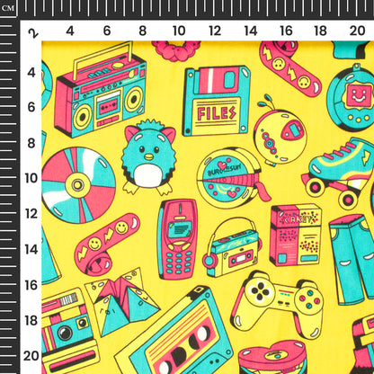 Attractive Yellow Semless Gaming Digital Print Rayon Fabric
