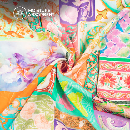 Multi Color Abstract Floral Digital Print Viscose Muslin Fabric