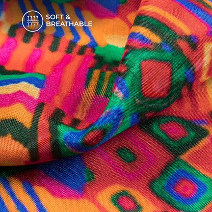 Vintage Geometric Art Work Digital Print Viscose Muslin Fabric