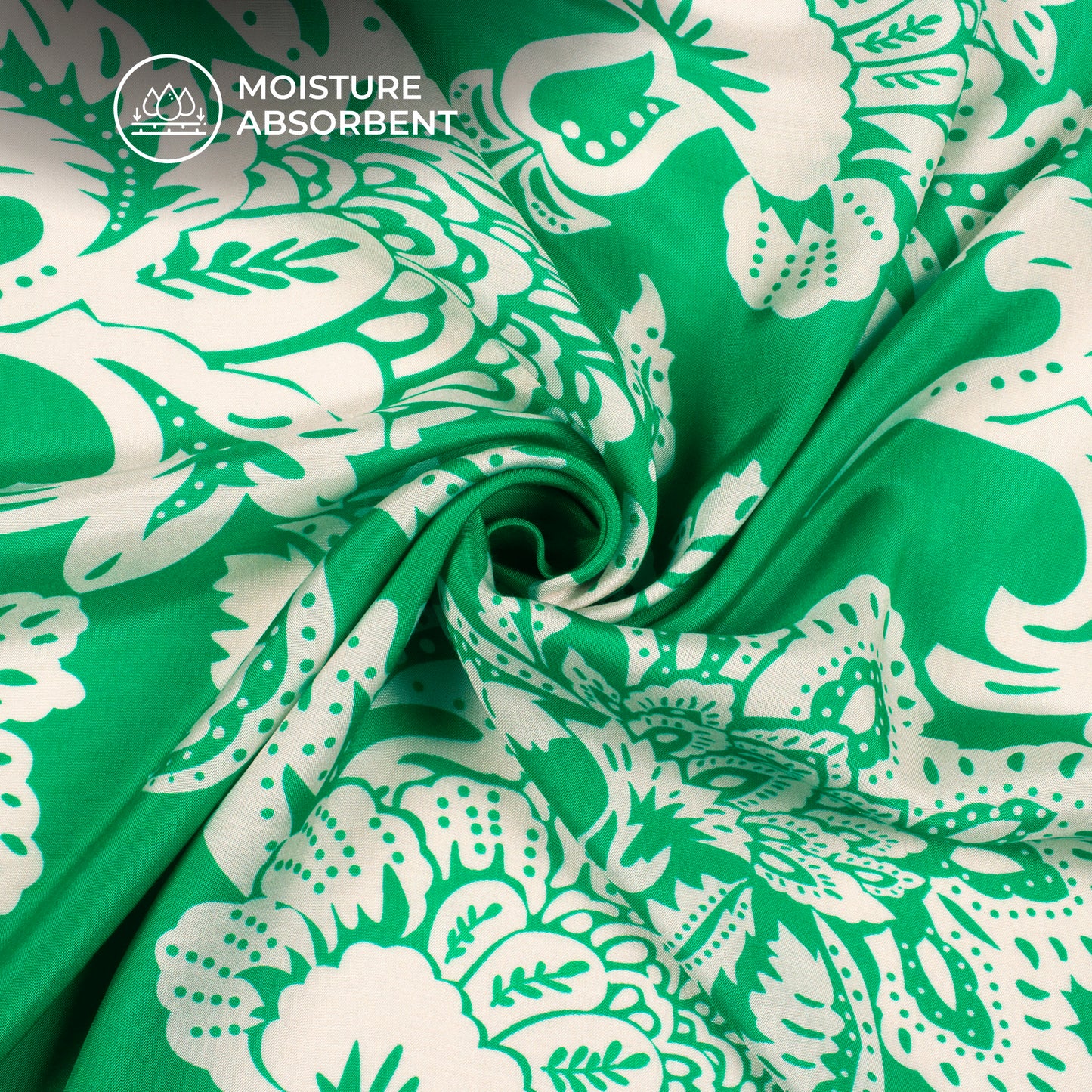 Green Floral And Leaf Digital Print Viscose Muslin Fabric