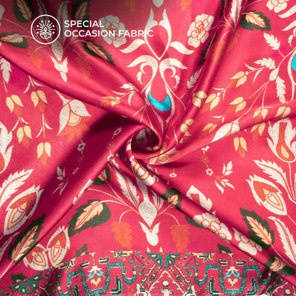 Attractive Hot Pink Digital Print Viscose Gaji Silk Fabric