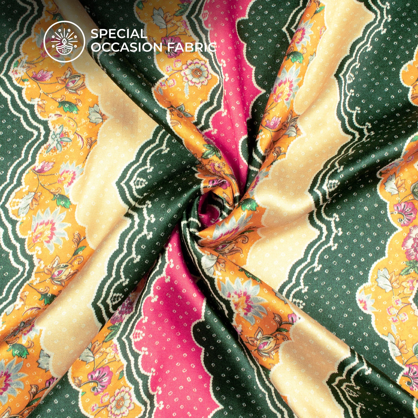 Traditional Floral Bandhanii Digital Print Viscose Gaji Silk Fabric