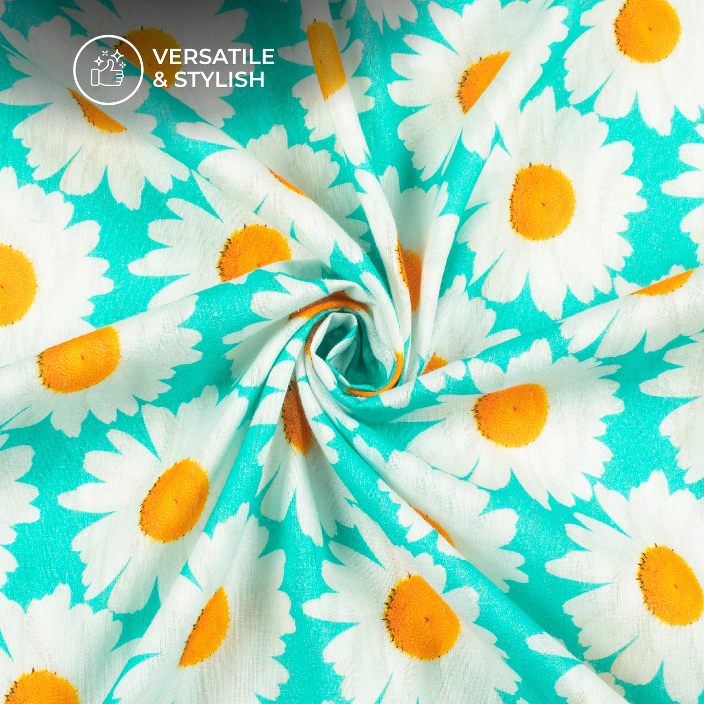 Refreshing Daisy Flower Digital Print Brasso Cotton Cambric Fabric