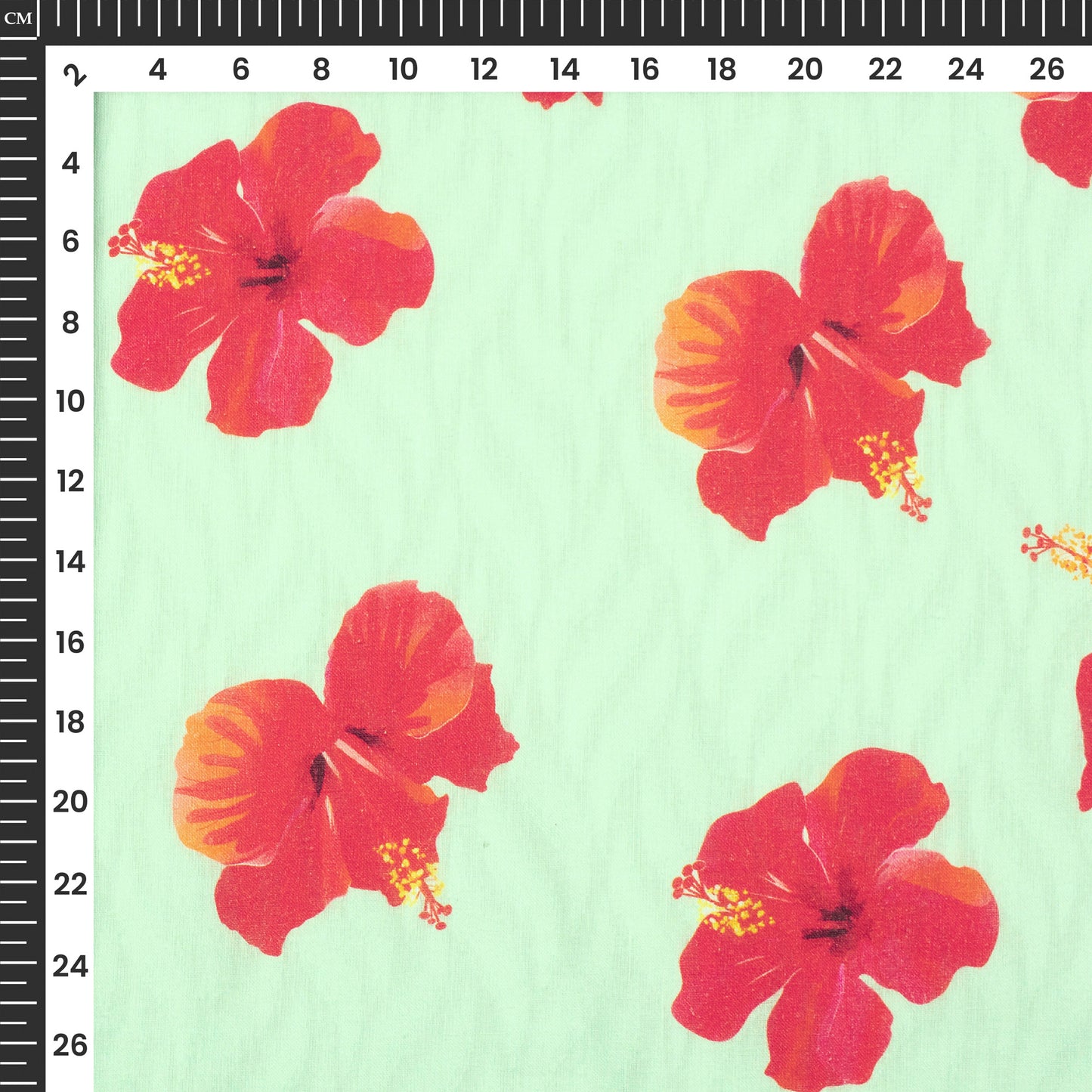 Red Hibiscus Flower Digital Print Brasso Cotton Cambric Fabric