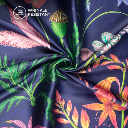 Dark Seamless Wild Floral Digital Print Japan Satin Fabric