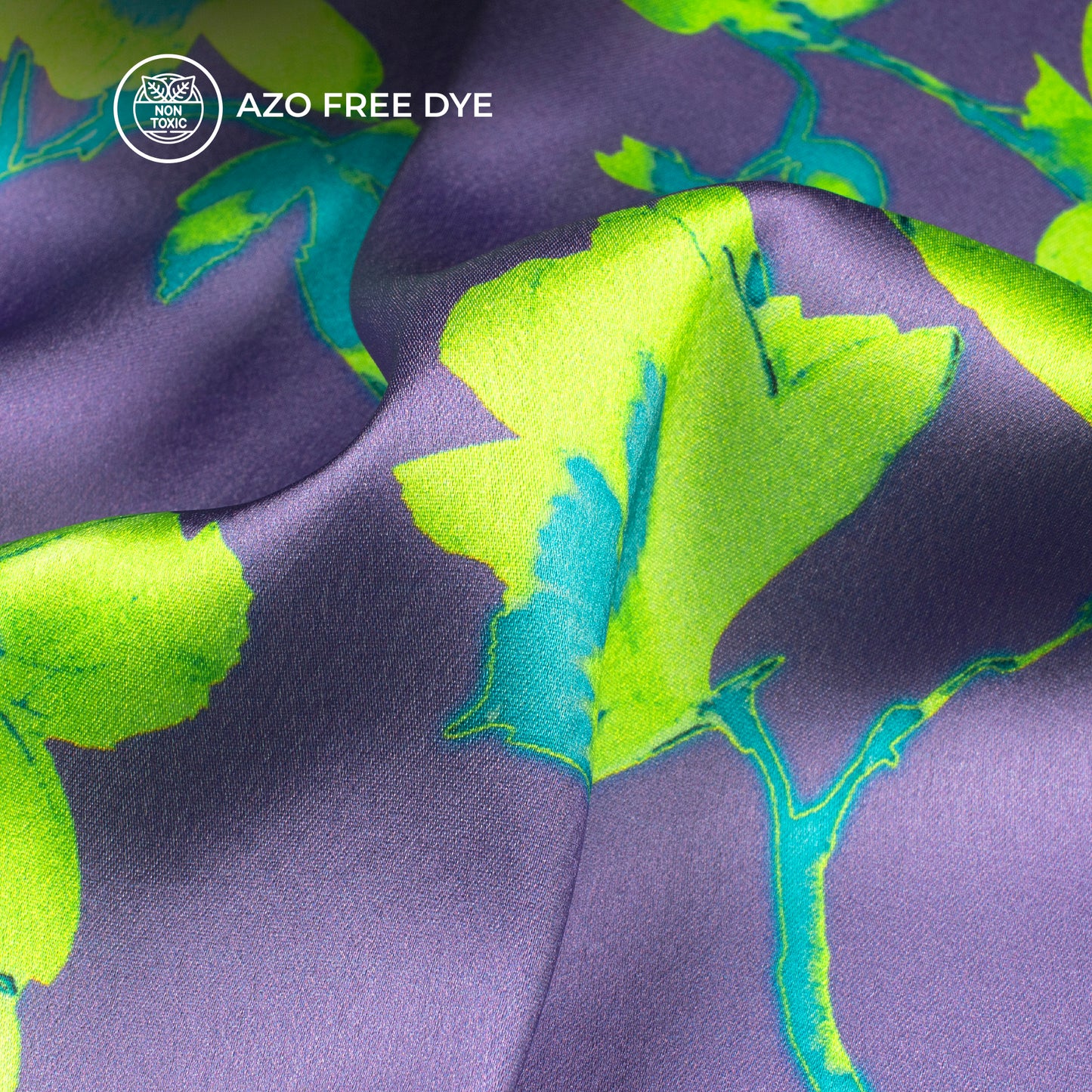 Lime Green And Purple Orchind Floral Digital Print Japan Satin Fabric