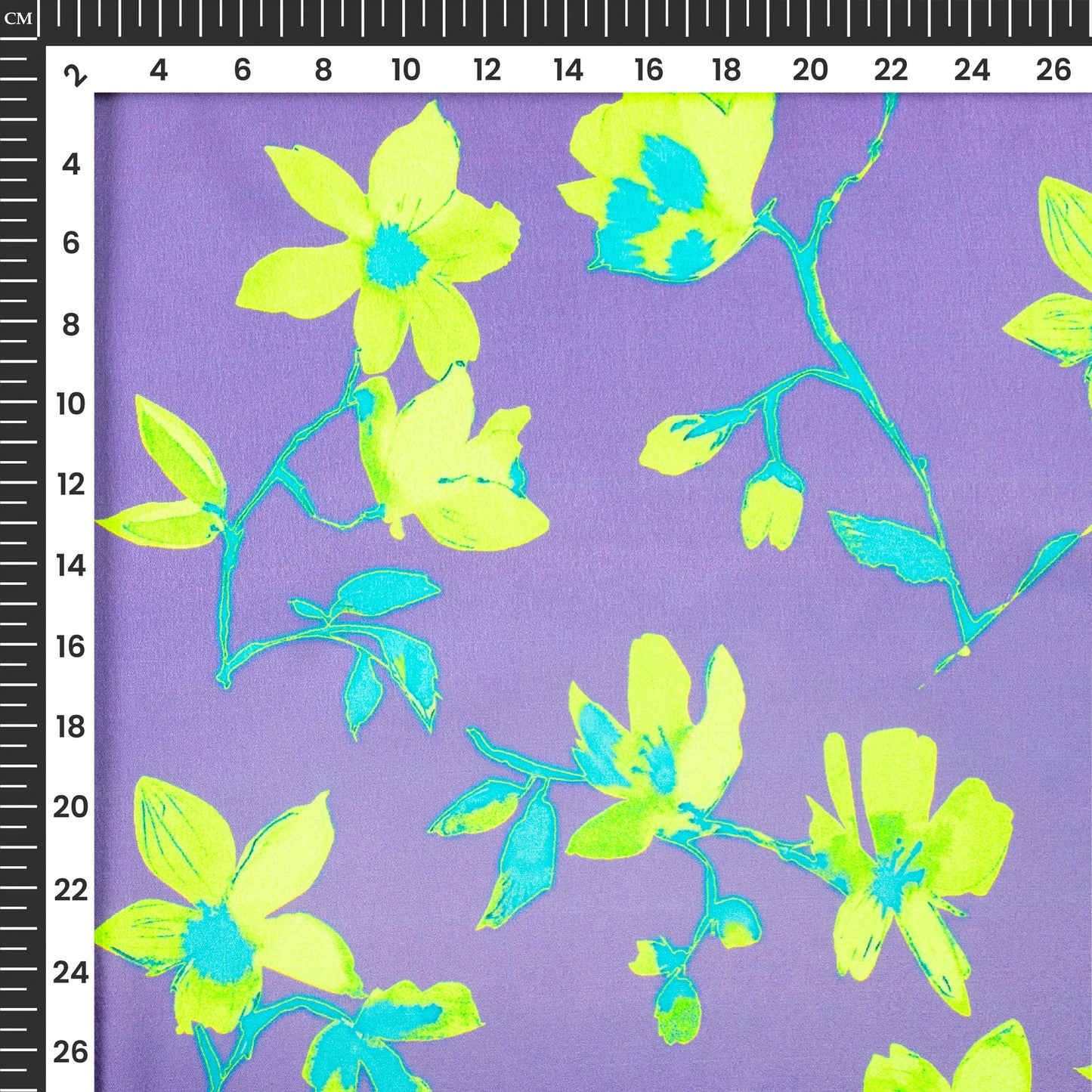 Lime Green And Purple Orchind Floral Digital Print Japan Satin Fabric