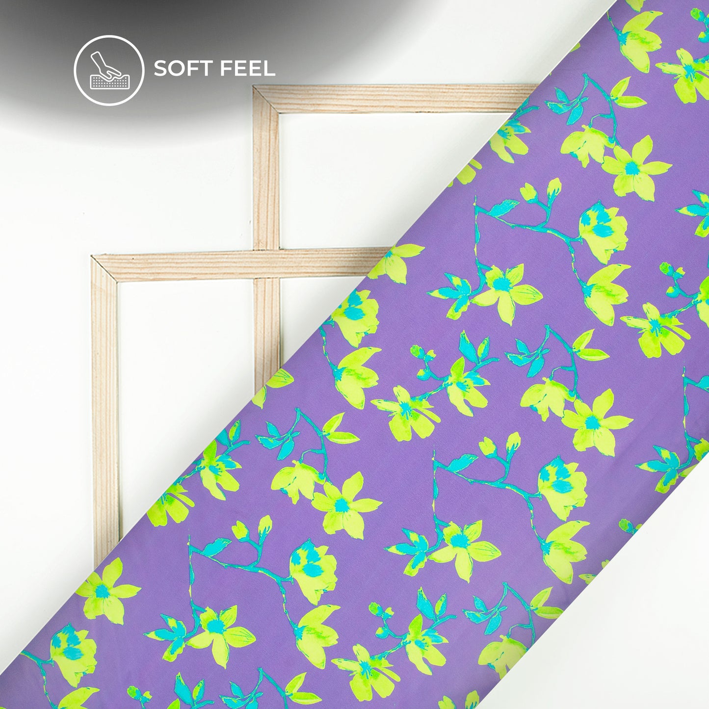 Lime Green And Purple Orchind Floral Digital Print Japan Satin Fabric