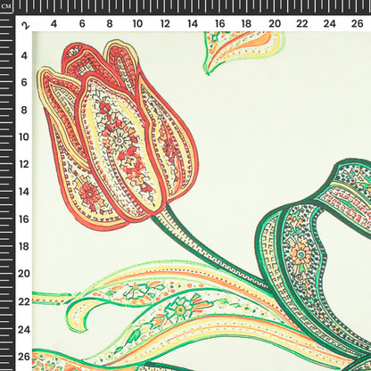 Vinatage Tulip Floral Digital Print Japan Satin Fabric