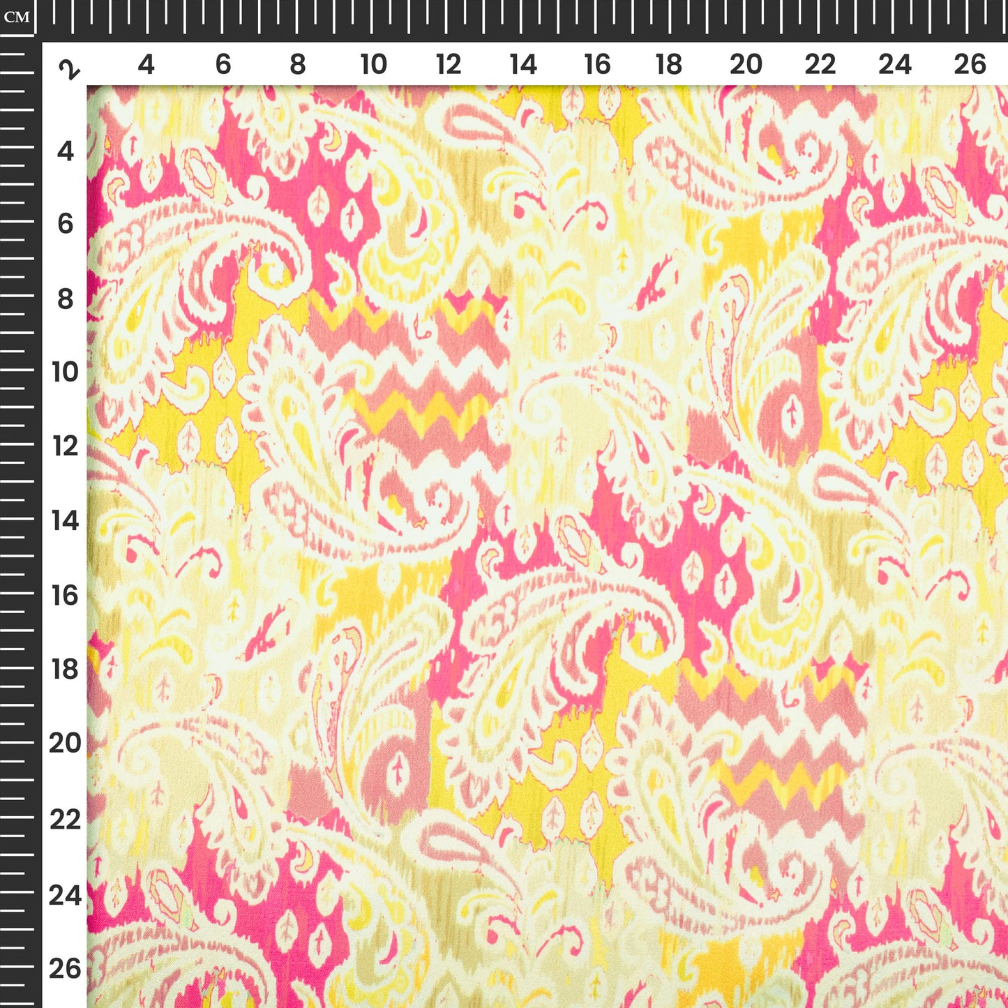 Ikkat Inspired Paisley Digital Print Japan Satin Fabric