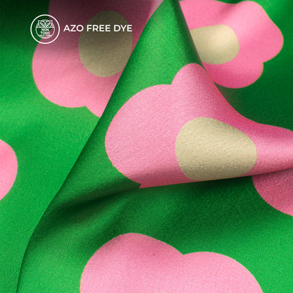 Pink And Green Retro Floral Digital Print Japan Satin Fabric