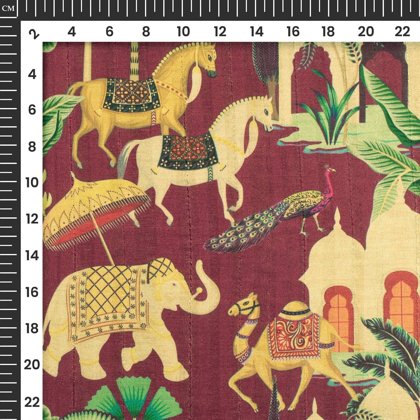 Mughal Animal Art Digital Print Art Tusser Silk Fabric