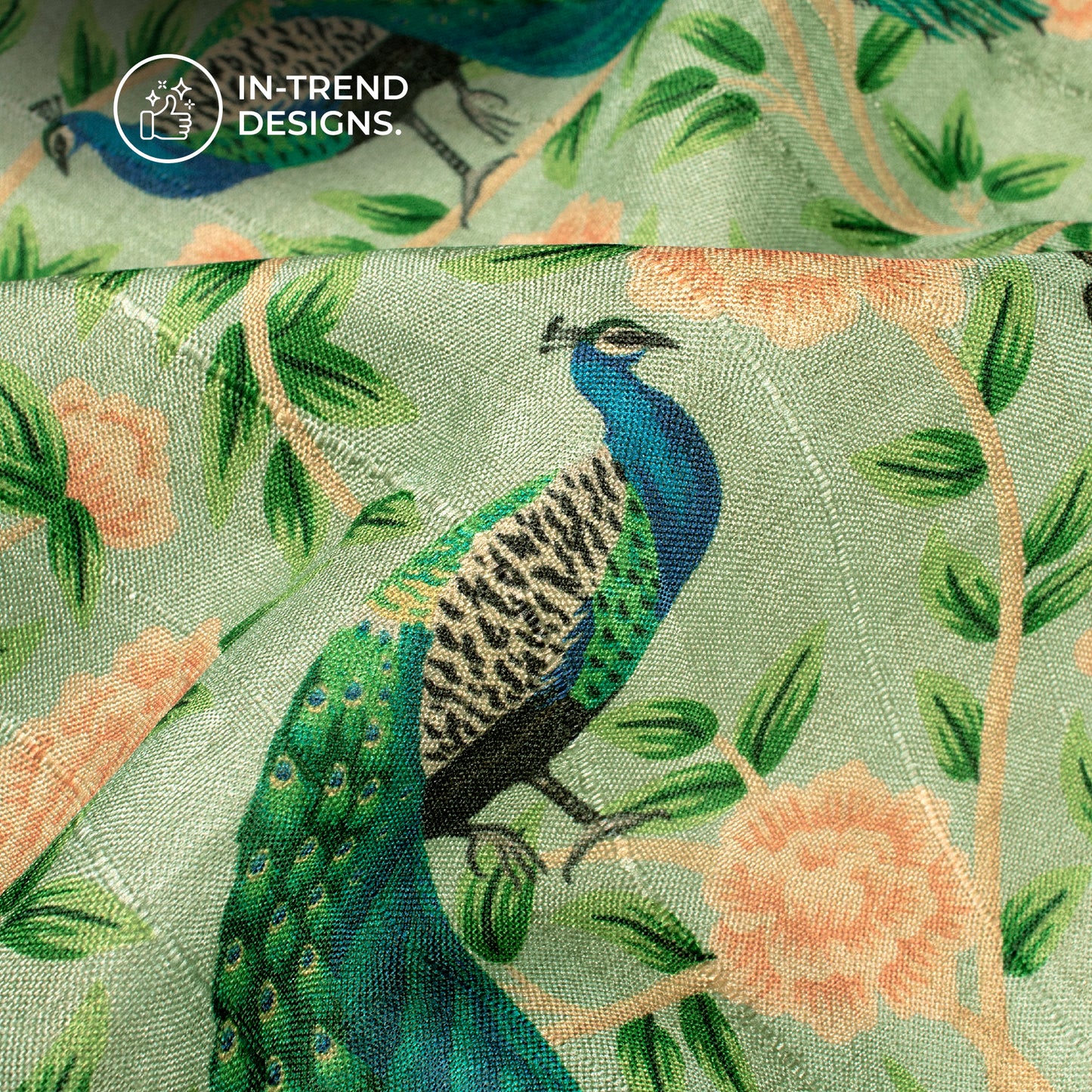 Beautiful Madhuvaniii Peacock Digital Print Art Tusser Silk Fabric