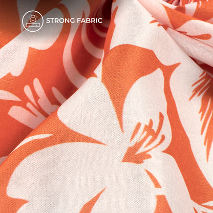 Orange Seamless Botnical Floral Digital Print Flat Silk Fabric