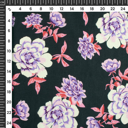 Stylish Rose And Leaf Digital Print Flat Silk Fabric