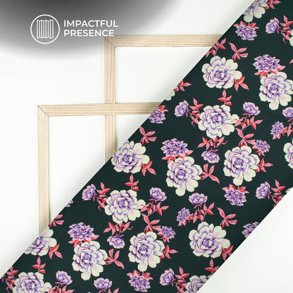 Stylish Rose And Leaf Digital Print Flat Silk Fabric