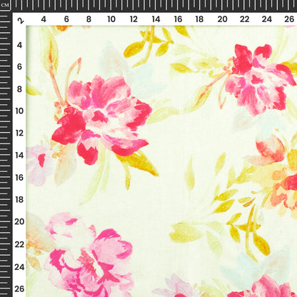 Exclusive Rich Rose Floral Digital Print Flat Silk Fabric