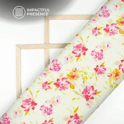 Exclusive Rich Rose Floral Digital Print Flat Silk Fabric