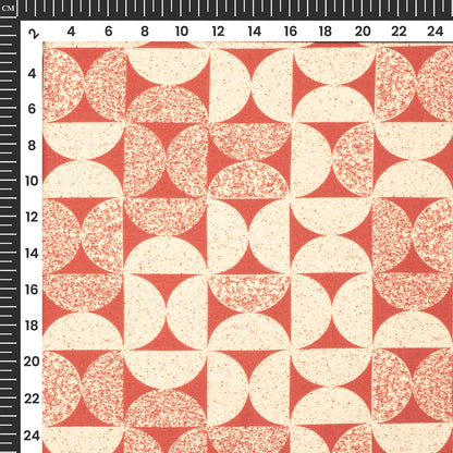 Fire Orange Geometric Digital Print Viscose Slub Silk Fabric (Width 58 Inches)