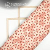 Fire Orange Geometric Digital Print Viscose Slub Silk Fabric (Width 58 Inches)
