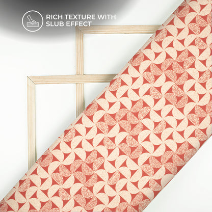 Fire Orange Geometric Digital Print Viscose Slub Silk Fabric (Width 58 Inches)