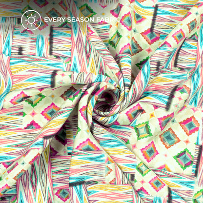 Multi Color Ikkat Pattern Digital Print Viscose Slub Silk Fabric (Width 58 Inches)