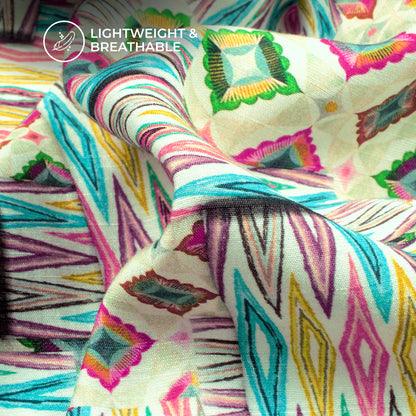 Multi Color Ikkat Pattern Digital Print Viscose Slub Silk Fabric (Width 58 Inches)
